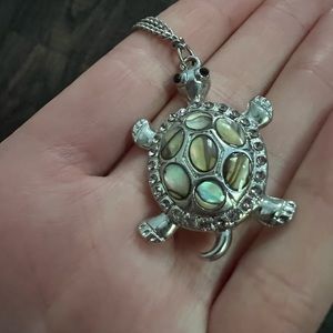 Turtle charm necklace with silver chain
